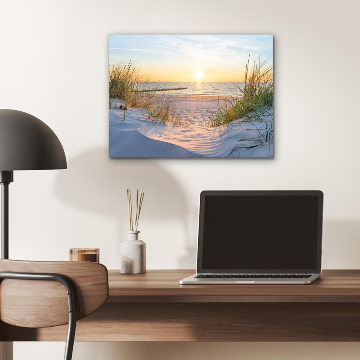 METALLBILD Strand - Sonne - Düne - Gras - Sand - Horizont 40x30 cm - Hellblau, Metall (40/30cm) - MuchoWow