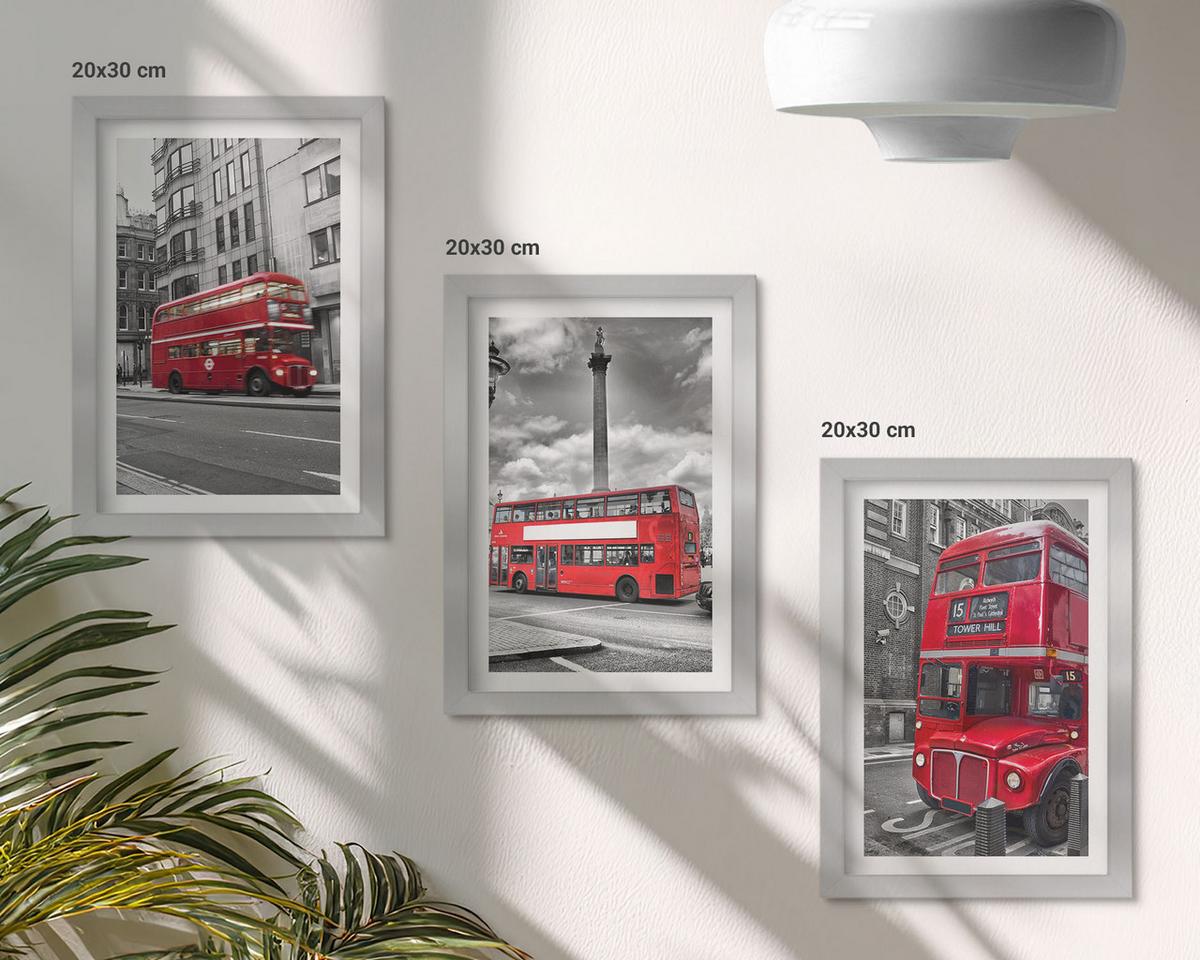 BILDER SET 3er Set - 20x30 cm Silberner Rahmen - Rote Busse in London - Silberfarben, Kunststoff (20/30cm) - TULUP