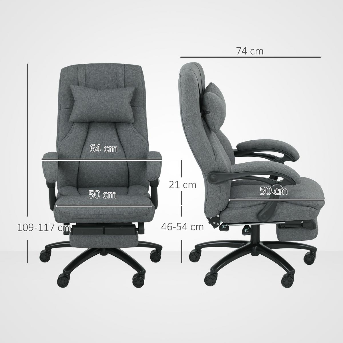 BÜROSTUHL mit Massagefunktion, Schreibtischstuhl mit Liegefunktion, Kopfstütze - Dunkelgrau, Kunststoff (74/117/64cm) - Vinsetto
