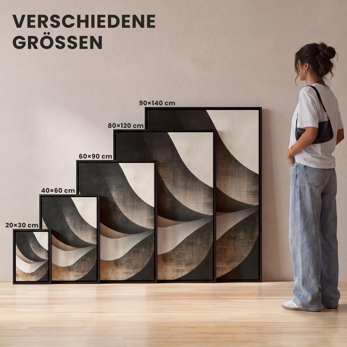 LEINWAND Bilder mit Rahmen - Abstrakt - Wellen - Schwarz - Verwittert - 20x30 - Trüffeleichefarben, Textil (20/30cm) - MuchoWow