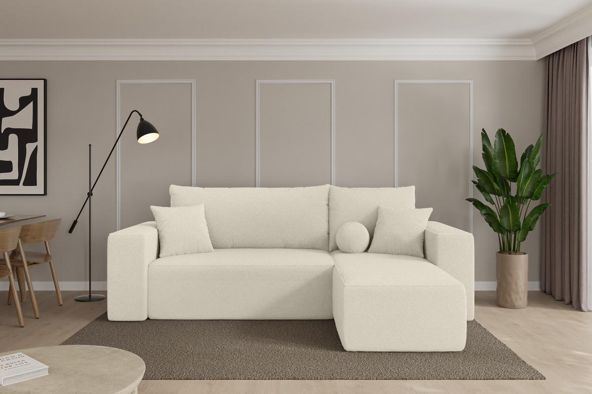ECKSOFA mit Schlaffunktion Ottomane Rechts SENO-L 249x139x85 Beige Bouclé - Sandfarben/Beige, Holzwerkstoff/Kunststoff (249/139cm) - ALTDECOR