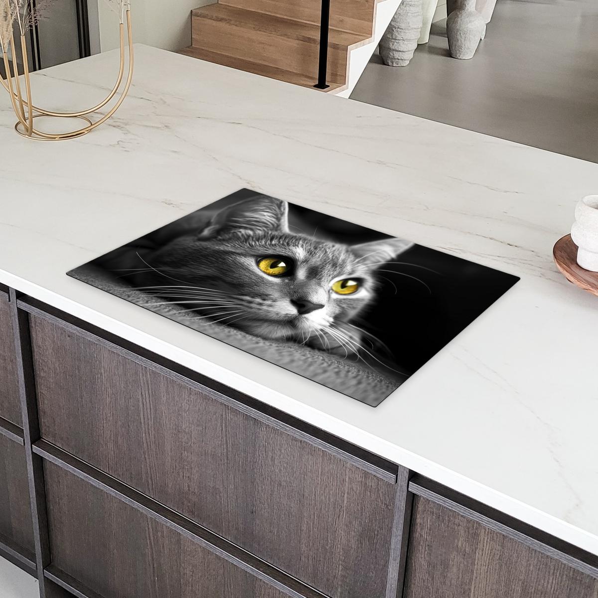 HERDABDECKPLATTE Katze - Grau - Tiere - Katze Induktionsmatte 77x51 cm - Grau, Kunststoff (77/51/0.2cm) - MuchoWow