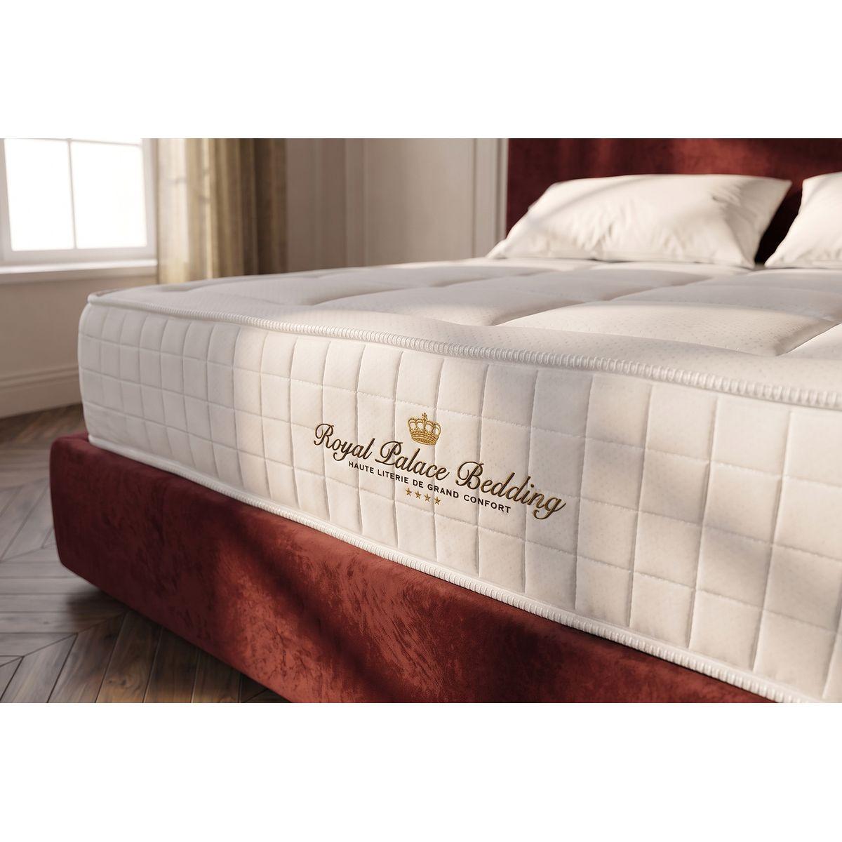 BETT Balmoral Memory-Schaum 160 x 200 cm h3 - Kit Bettgestell Weiß - Mit Kissen und Bettdecke - Beige/Weiß, Karton/Holz (160/200cm) - ROYAL PALACE BEDDING