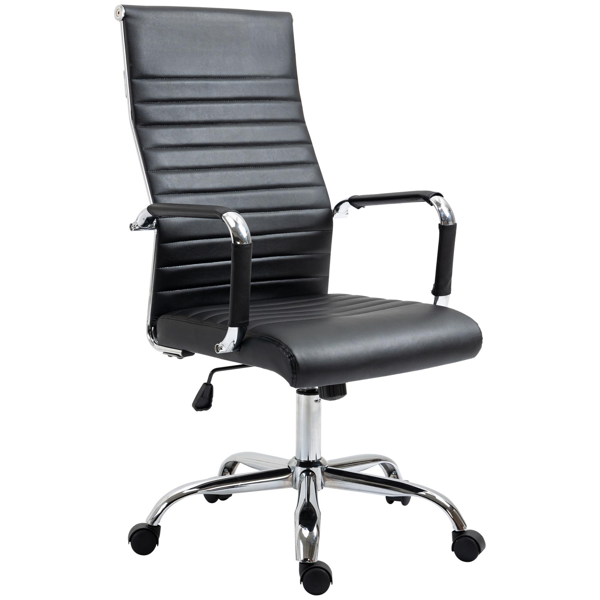 BÜROSTUHL Drehstuhl Chefsessel höhenverstellbar Kunstleder Schaumstoff - Schwarz, Leder (62/114/54cm) - Vinsetto