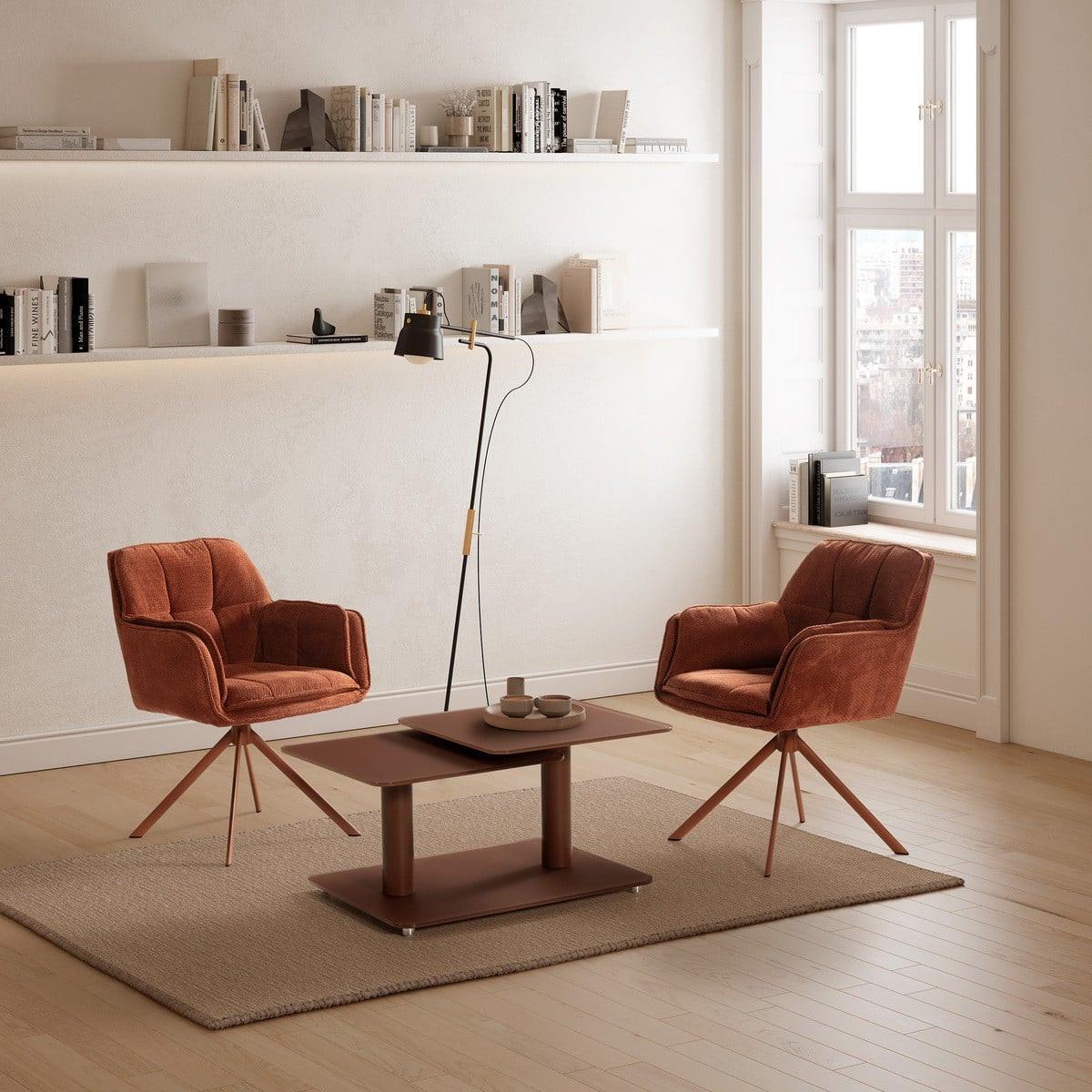 COUCHTISCH mit quadratischen Glasplatten 54/42,8/114,6 cm - Terracotta, Glas (66.5/54/42.8cm) - Calicosy