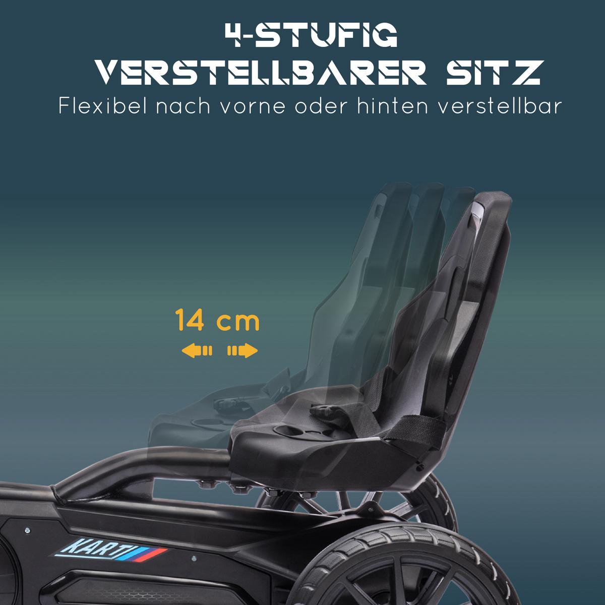 KINDER GO KART TRETAUTO, Schwarz, Kunststoff, Metall - Schwarz, Metall (100/58/58.5cm) - HOMCOM