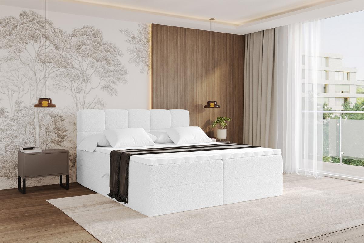 BOXBETT mit Matratze H3 - FAMA - 180x200 cm Weiß Quelle - Weiß, Holzwerkstoff (180/200cm) - ALTDECOR