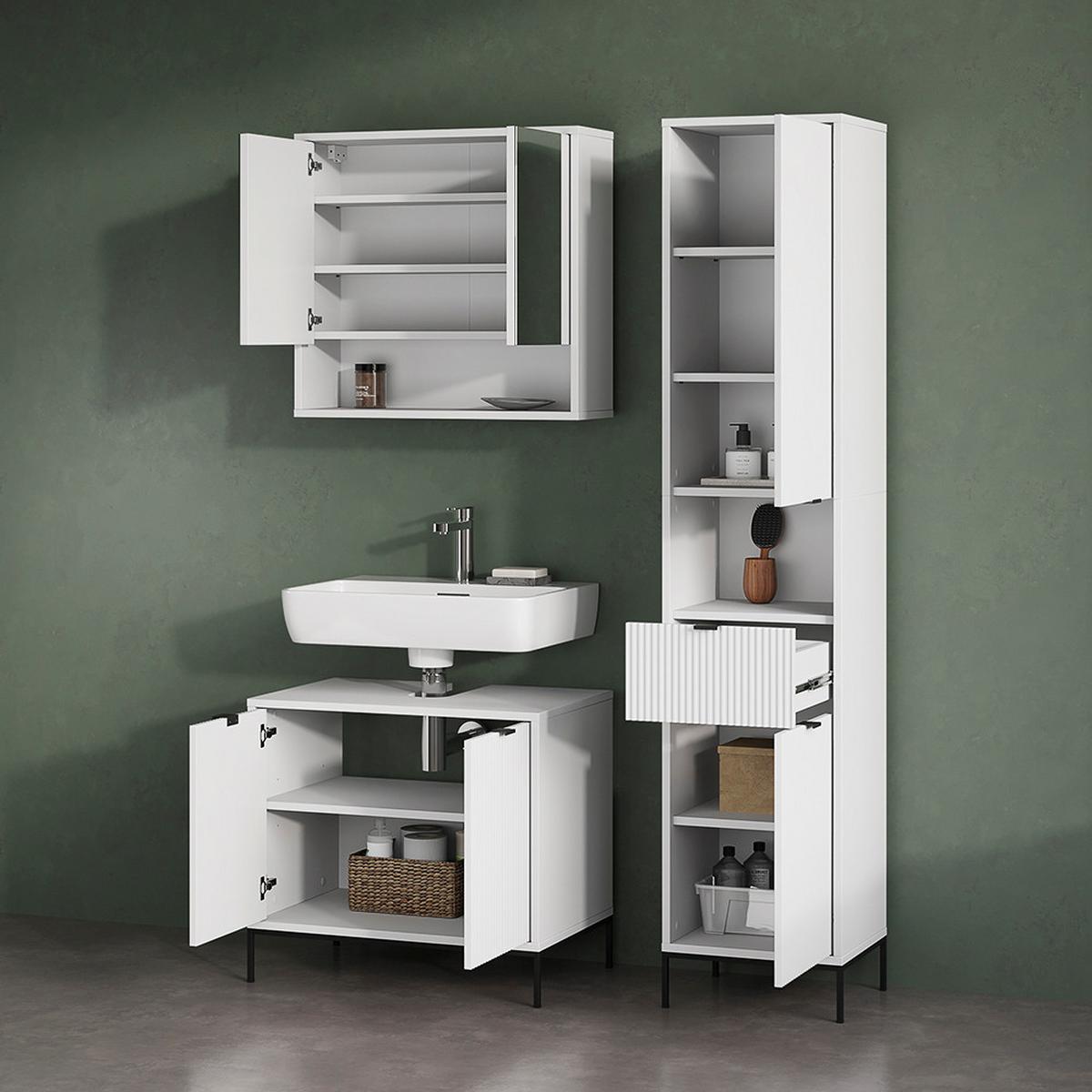 WASCHTISCHUNTERSCHRANK ATERNO Weiß 70 x 63 cm mit 2 Türen - Weiß, Holzwerkstoff (70/63/45.1cm) - Livinity®