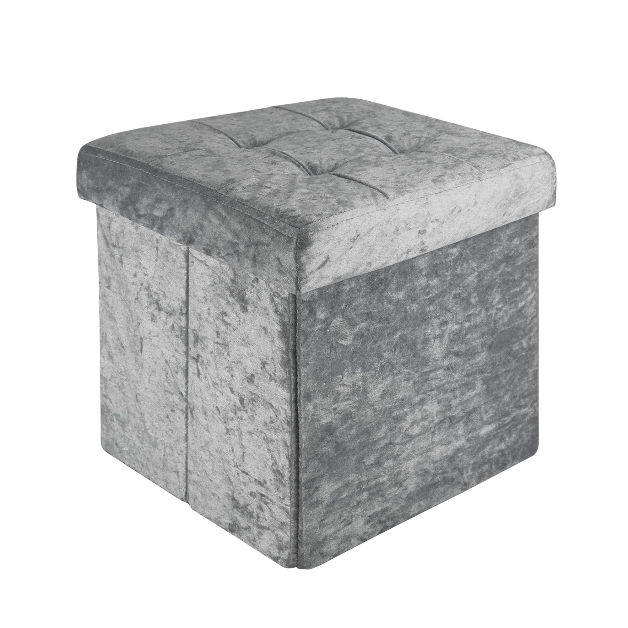 SITZHOCKER Faltbar mit Samtbezug 30/30/30 cm (Grau) - Grau, Karton (30/30/30cm) - Intirilife