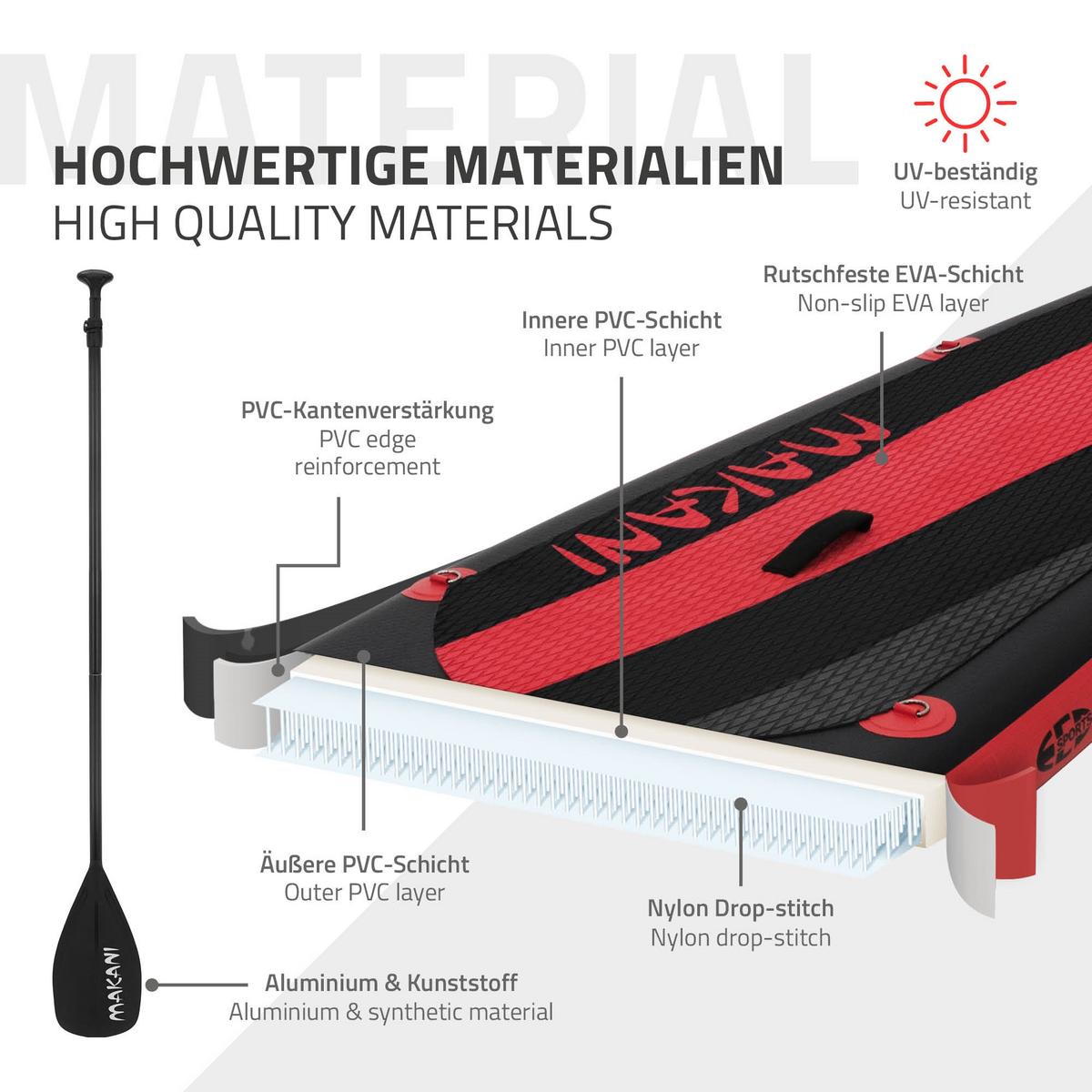 STAND UP PADDLE BOARD Makani Schwarz-Rot - Rot, Kunststoff (320/80/15cm) - ECD-Germany