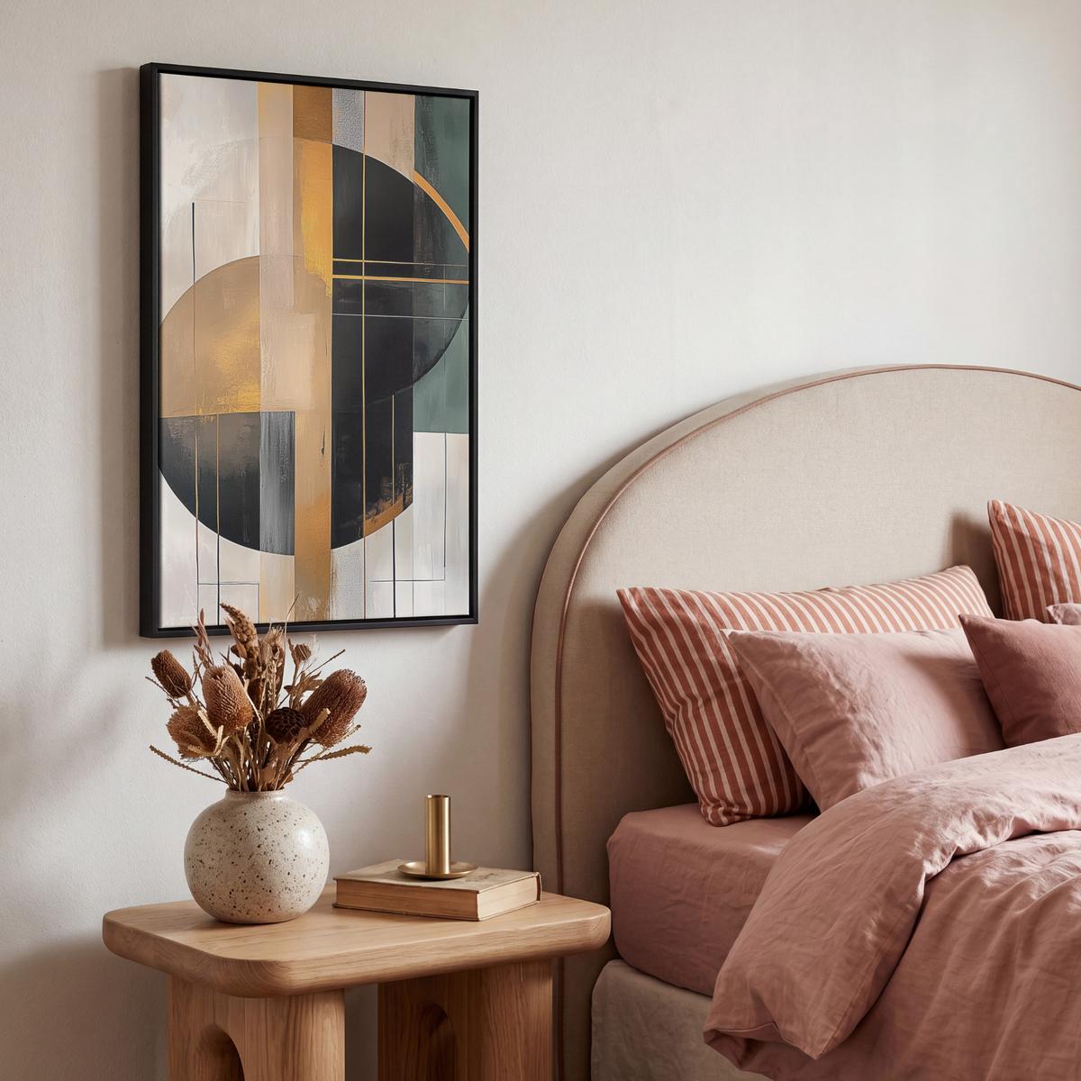 LEINWAND Bilder mit Rahmen - Abstrakt - Gold - Bronze - Grün - Formen - Modern - 40x60 - Multicolor, Textil (40/60cm) - MuchoWow