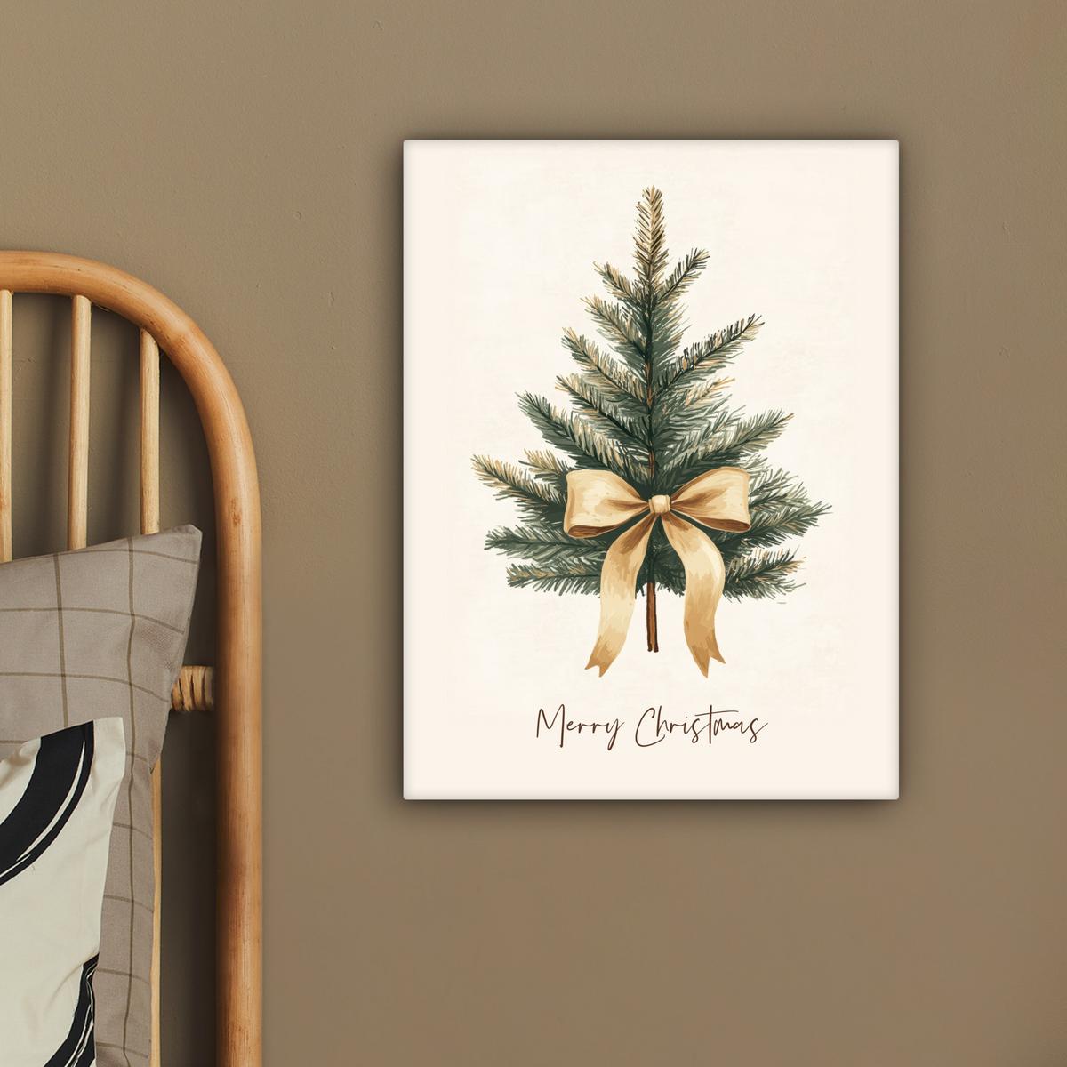 LEINWANDBILD Weihnachtsbaum - Weihnachten - Frohe Weihnachten - Beige Room Decor 30x40 cm - Sandfarben, Textil (30/40cm) - MuchoWow