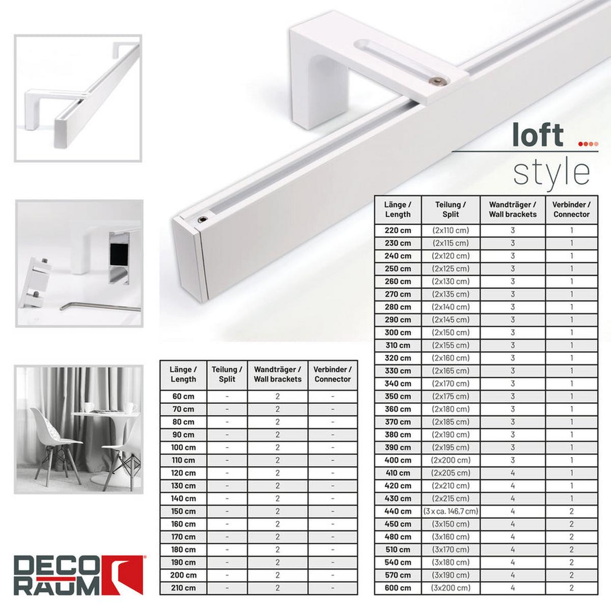 GARDINENSCHIENE 1-lauf Loft 250cm - Weiß, Metall (250cm) - Deco-Raum
