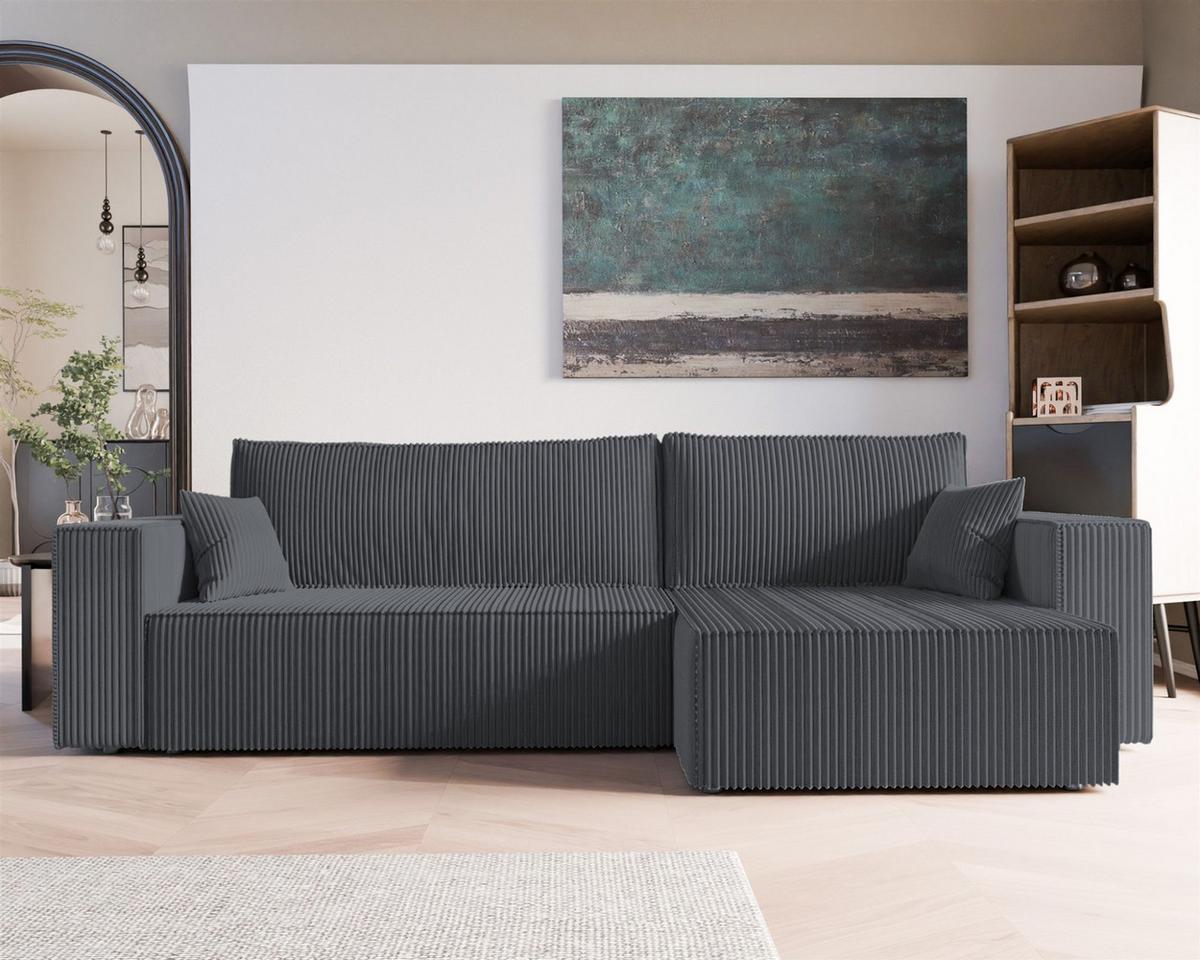 ECKSOFA Adara Max Mit Schlaffunktion - Dunkelgrau, Holzwerkstoff/Textil (145/276cm) - Fun Möbel