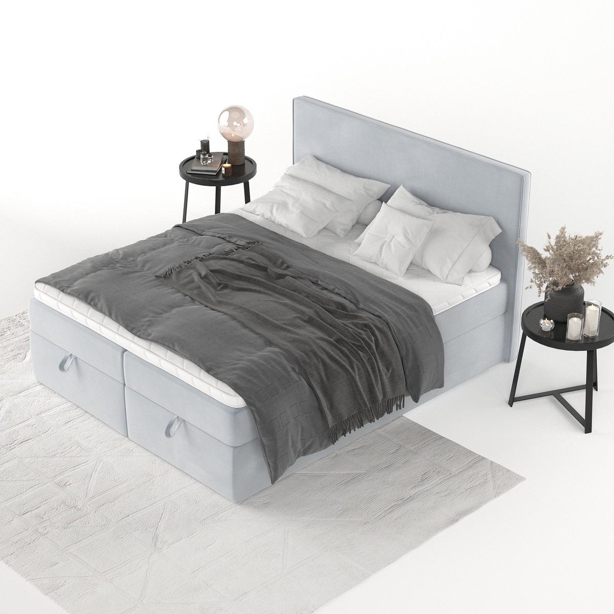 BOXBETT Velma 140/200 cm Hellgrau im Paros Stoff - Hellgrau/Schwarz, Holz/Holzwerkstoff (140/200cm) - AltaBeds