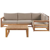 LOUNGE-SET 4-Sitzer zertifiziertes Holz hellbraun rechtsseitig modular Auflagen taupe Timor II - Hellbraun, Holz - Beliani