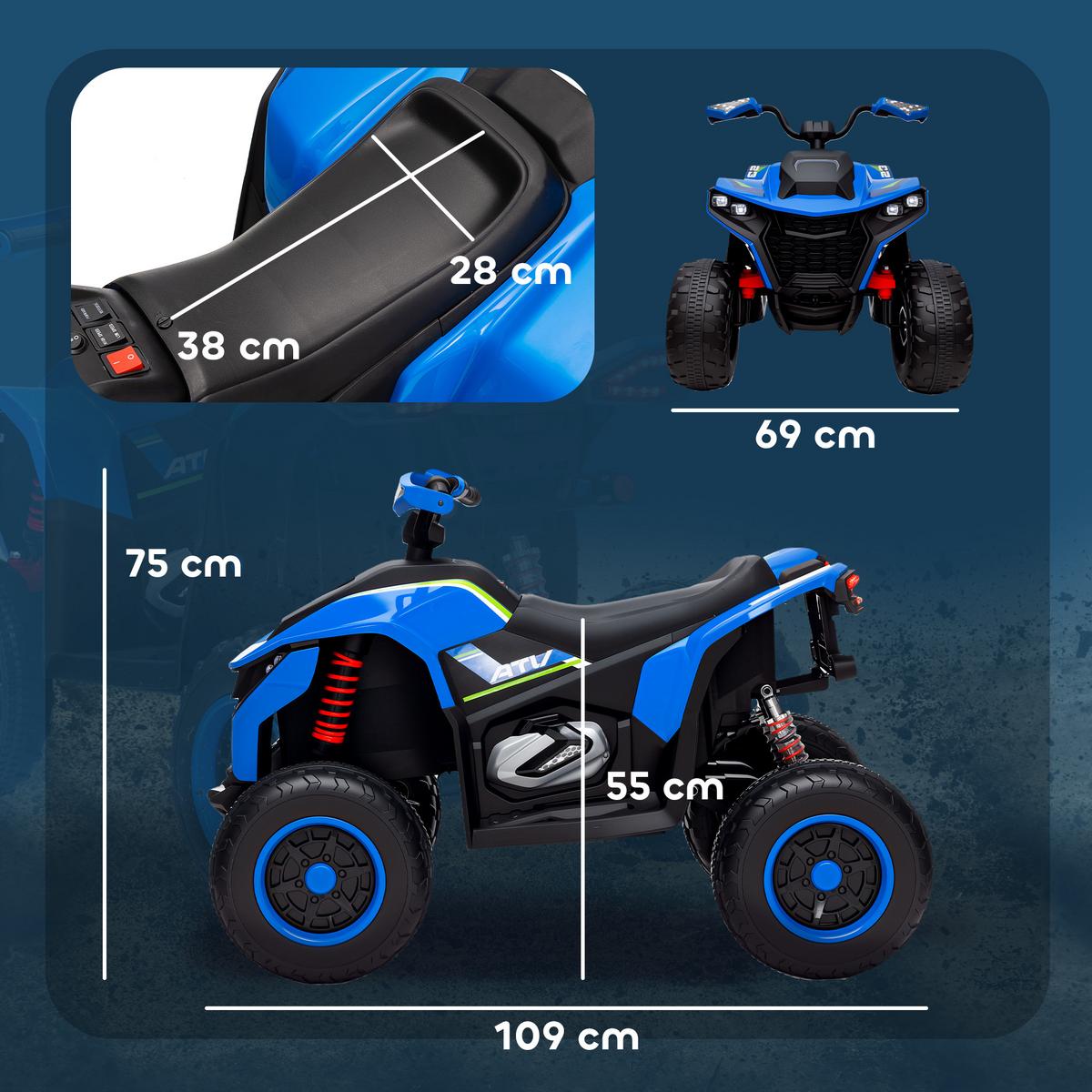 ELEKTRO Quad für Kinder 12V Elektro Kinderquad mit 2 Motor, 3-6km/h, Blau - Blau, Kunststoff (109/69/75cm) - AIYAPLAY