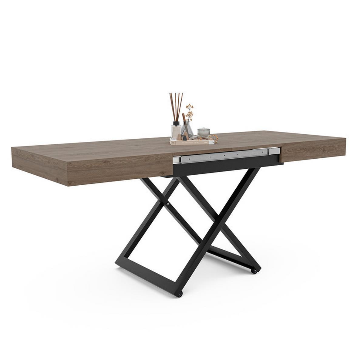 COUCHTISCH SANELLE ausziehbar mit Liftfunktion, 120/80/76 cm Schwarz / Davos-Eiche - Trüffeleichefarben/Schwarz, Holzwerkstoff/Metall (80/120/27cm) - Idohome