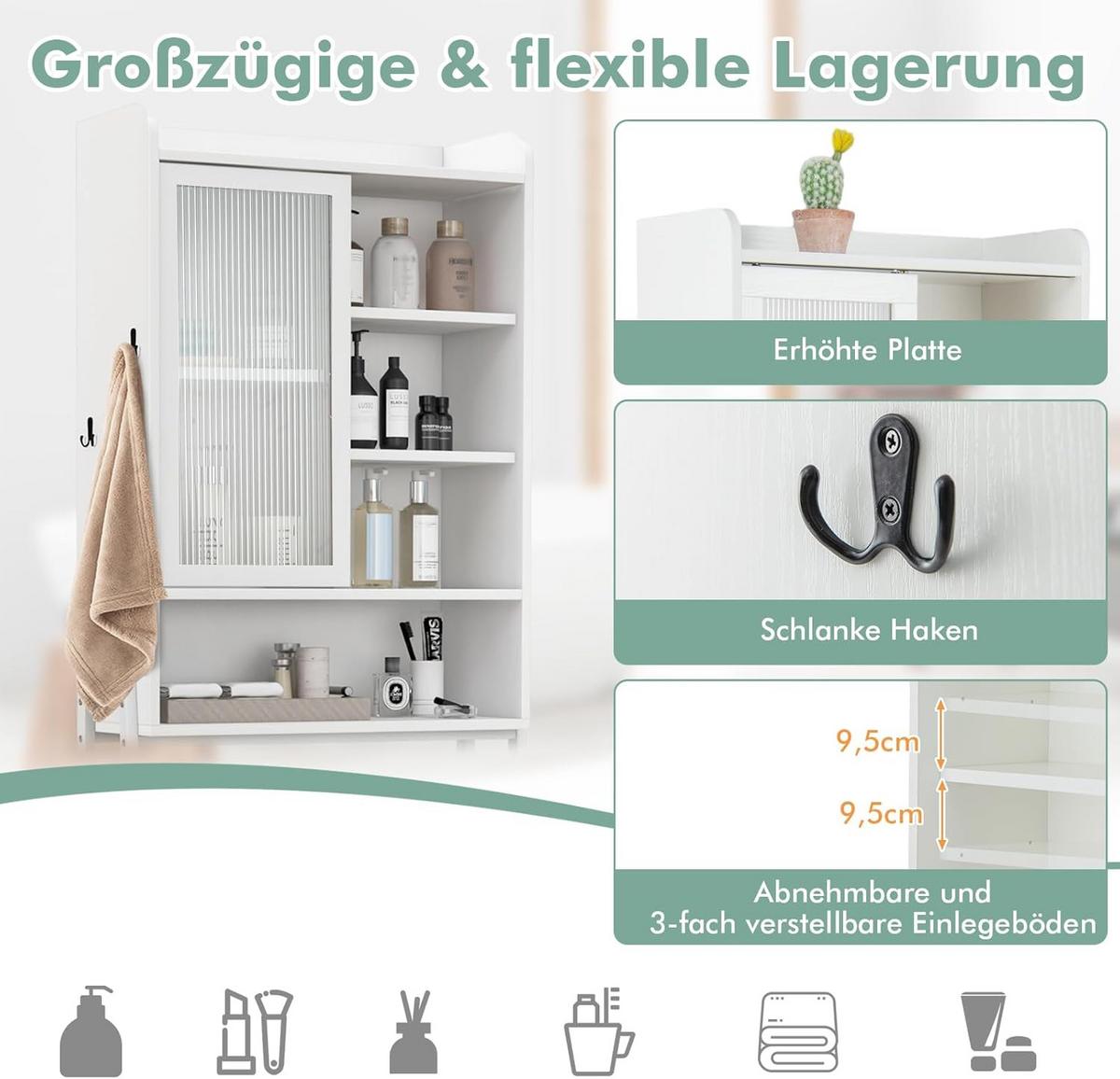 TOILETTENSCHRANK Weiß - Weiß, Holz (29/63/170cm) - COSTWAY