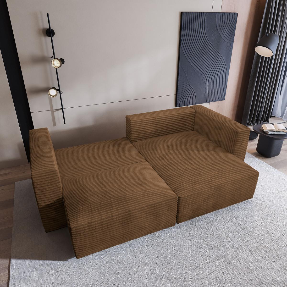 ECKSOFA NERIO Kupferfarben Kordstoff mit Schlaffunktion - Kupferfarben, Holz (245/148cm) - MASSENO