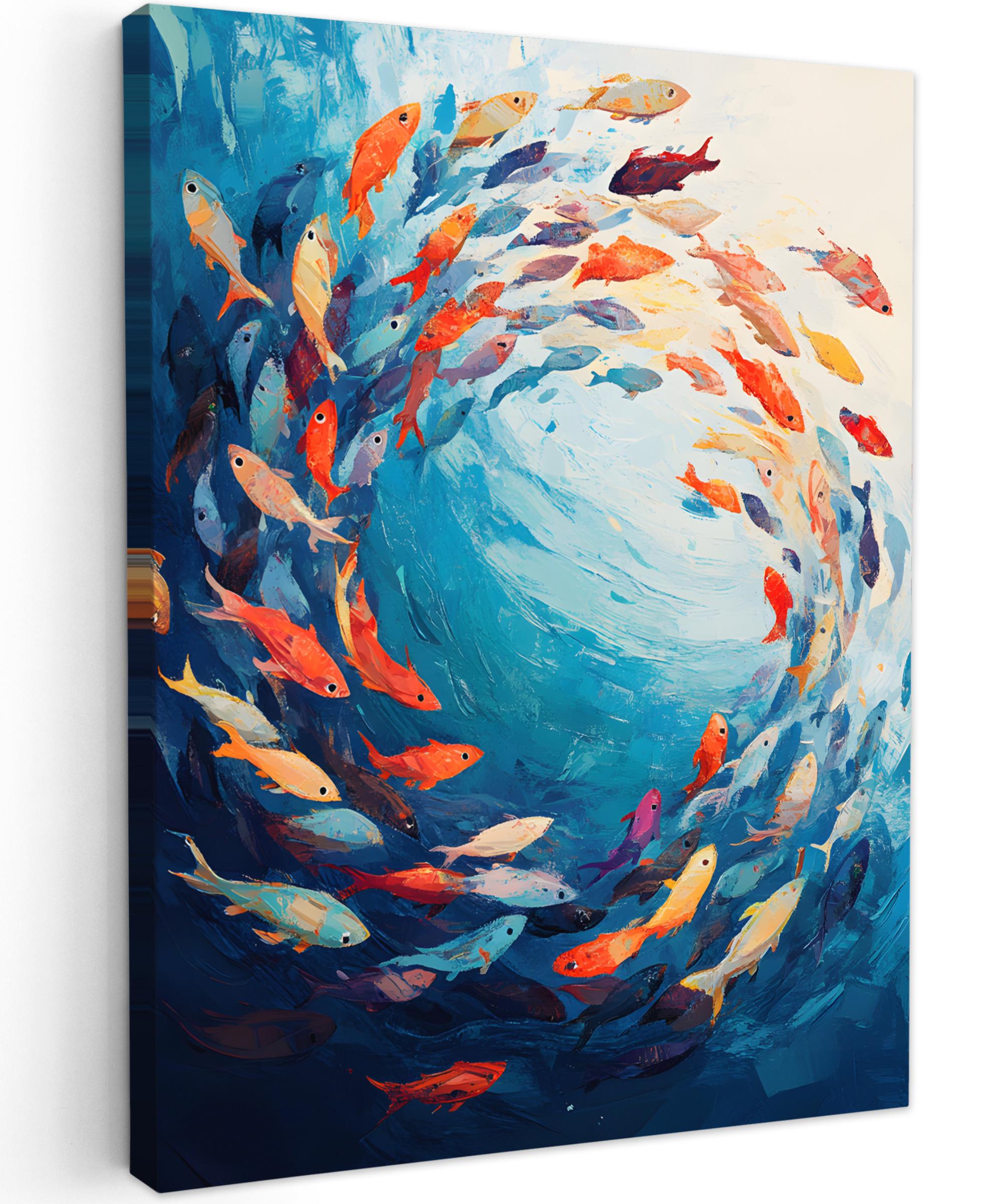 LEINWANDBILD Meer - Fische - Bunt - Dynamisch Wandbild Wohnzimmer 60x80 cm - Hellblau, Textil (60/80cm) - MuchoWow