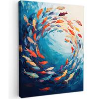LEINWANDBILD Meer - Fische - Bunt - Dynamisch Wandbild Wohnzimmer 60x80 cm - Hellblau, Textil (60/80cm) - MuchoWow
