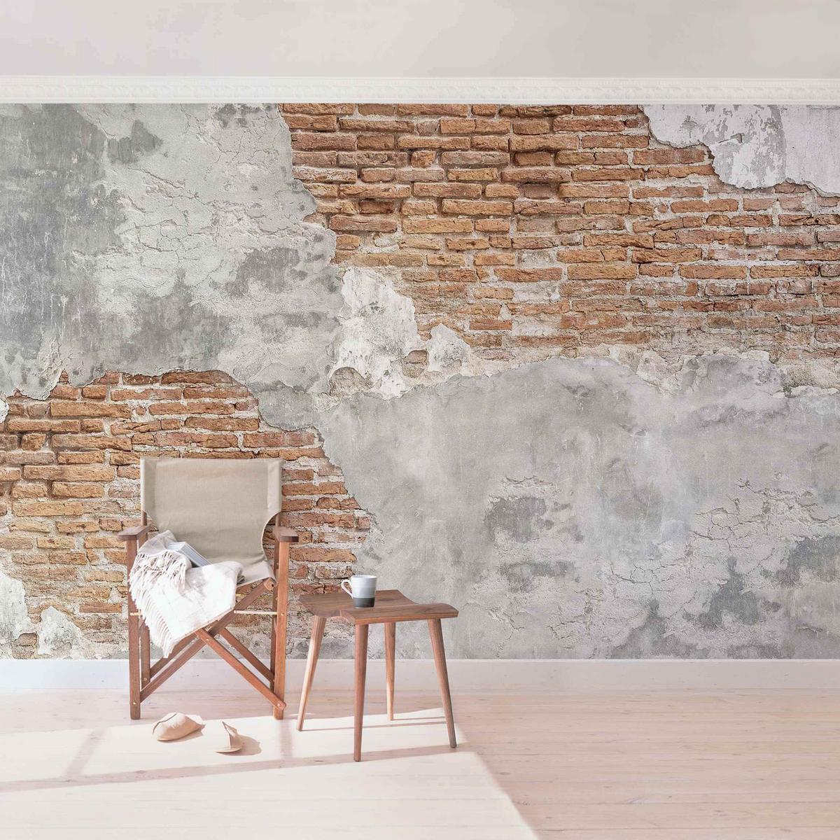 FOTOTAPETE Shabby Backstein Wand 384/255 cm - Braun, Papier (384/255cm) - Bilderwelten