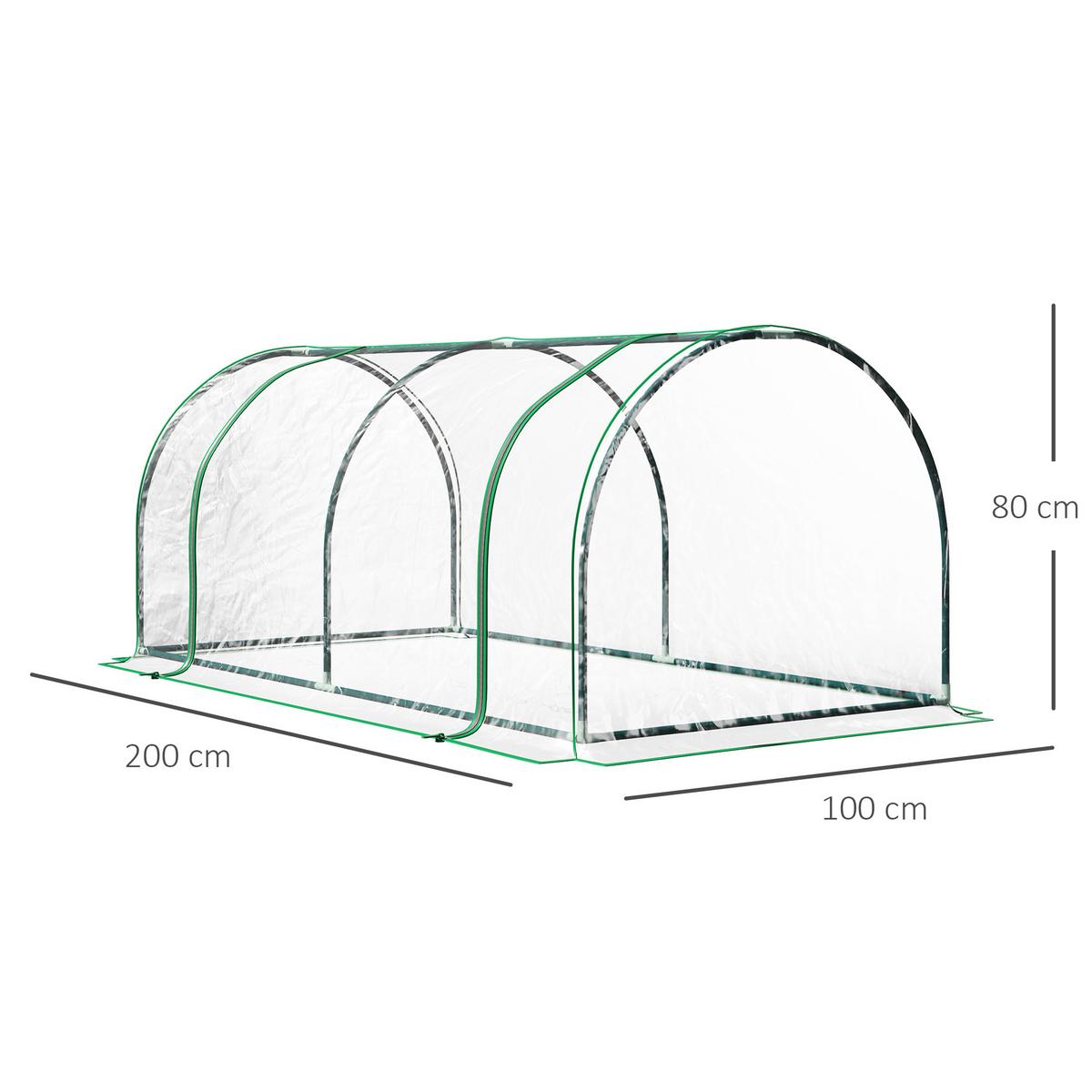 FOLIENGEWÄCHSHAUS, Transparent+Grün, kunststoff(Folie), Stahl(Gestell) - Transparent/Grün, Metall (100/80/200cm) - Outsunny