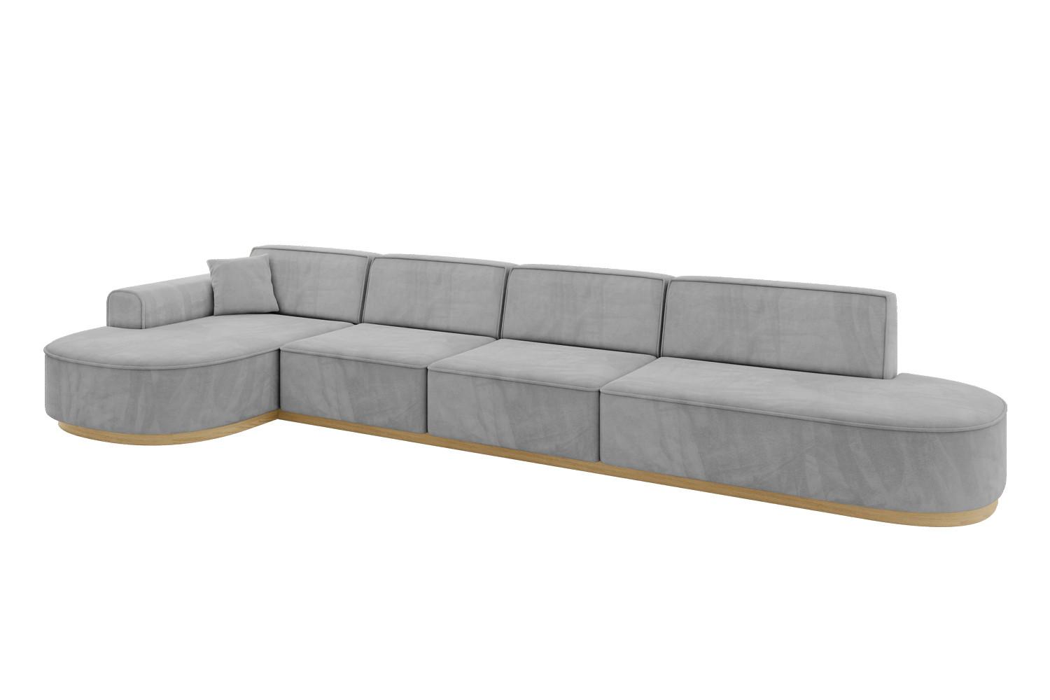 ECKSOFA Ottomane Links MARI-L3-v2 - 413x171x83 cm Grau Velours - Grau, Holzwerkstoff/Textil (413/171cm) - ALTDECOR