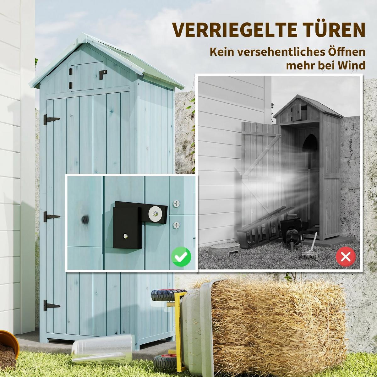 GARTENSCHRANK Geräteschuppen mit Fachböden, Asphaltdach Fenster, Holz, Hellblau+Grün - Hellblau, Holz (54.2/179/77cm) - Outsunny