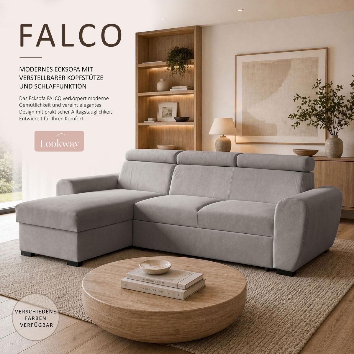 ECKSOFA FALCO mit Schlaffunktion Elli 26 - Grau, Textil (253/174cm) - Lookway