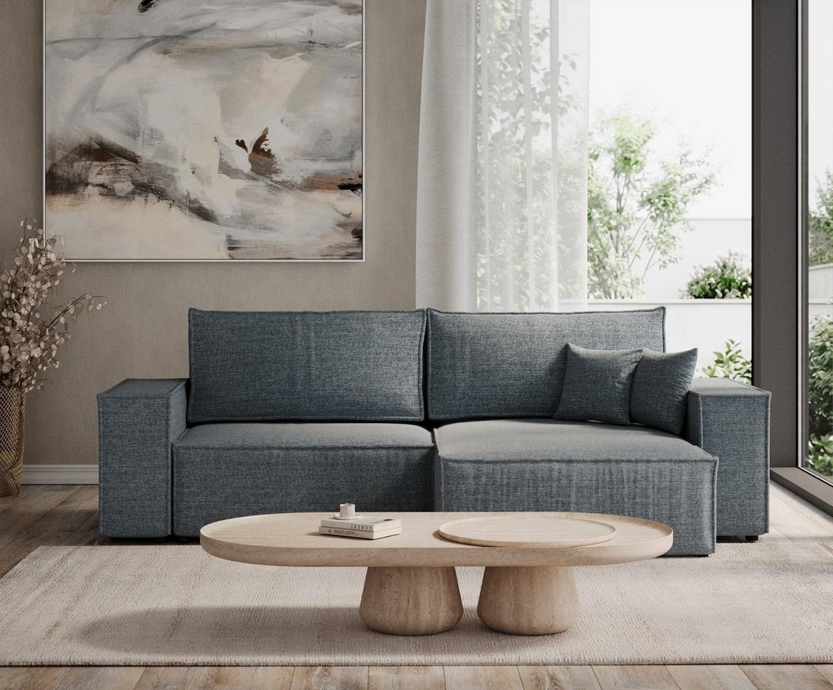 ECKSOFA CAVO mit Schlaffunktion Blaugrau im City Stoff - Blaugrau/Schwarz, Holz/Holzwerkstoff (255/148cm) - AltaBeds
