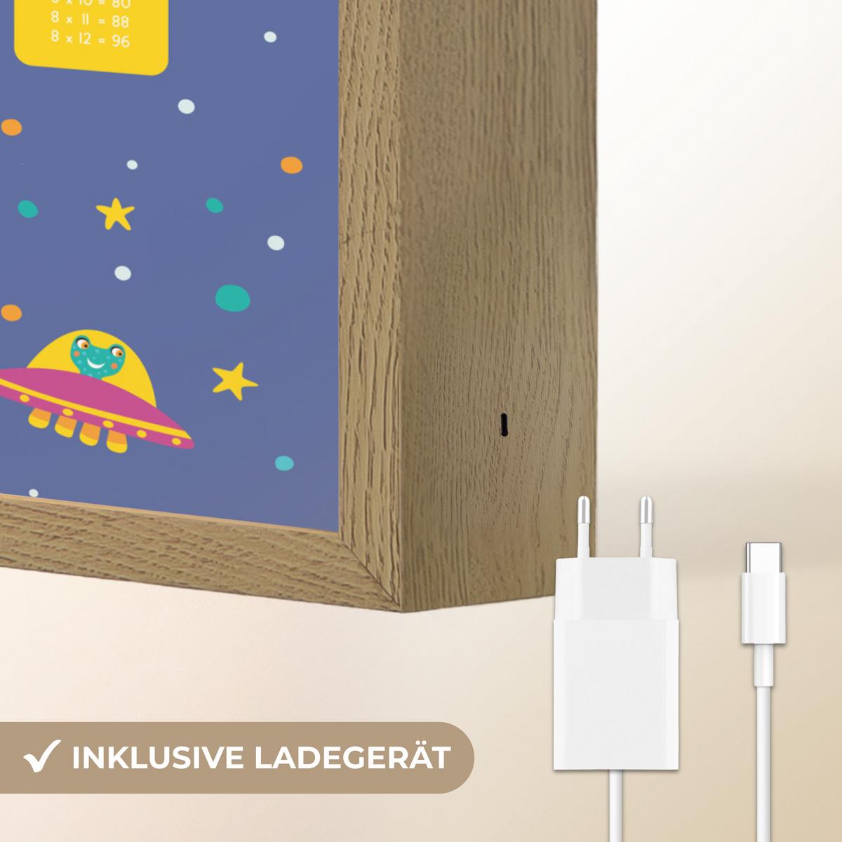 NACHTTISCHLAMPE MIT AKKU Pädagogisch - Rechnen lernen - Raum - Einmaleins 30x40 cm - Dunkelblau, Holzwerkstoff (8/30/40cm) - OnlyWow