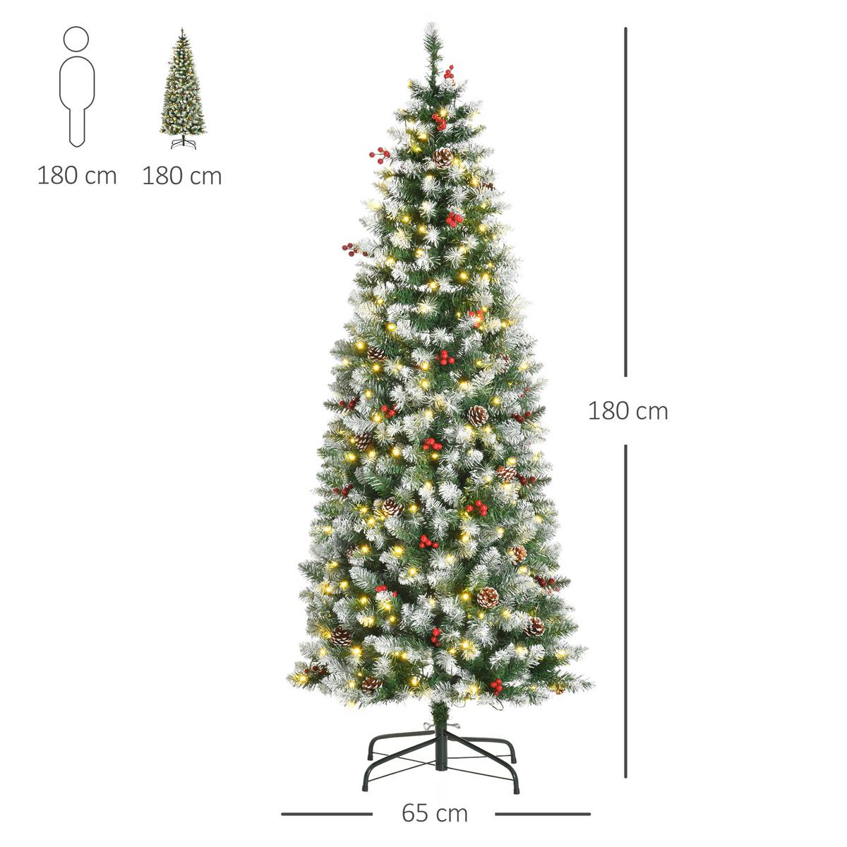WEIHNACHTSBAUM 1,8 m Christbaum 618Zweige mit LED-Lichter Beeren PVC Grün+Weiß - Multicolor, Kunststoff (180cm) - HOMCOM
