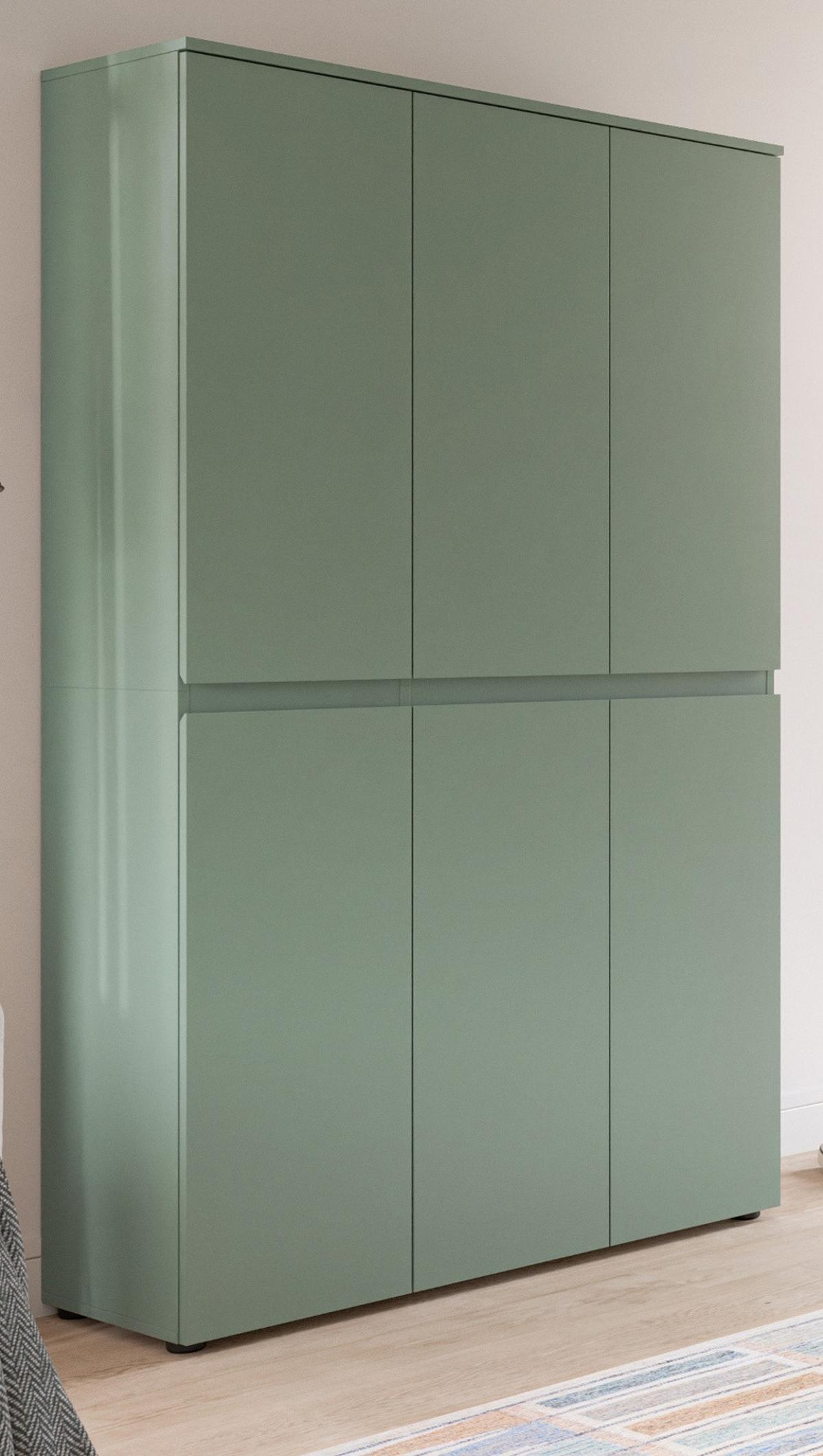 MEHRZWECKSCHRANK grün 105 x 175 cm, Stauraumschrank 6-türig mit 18 Fächern - Schwarz/Grün, Holzwerkstoff/Kunststoff (105/175/37cm) - Inn.Furn