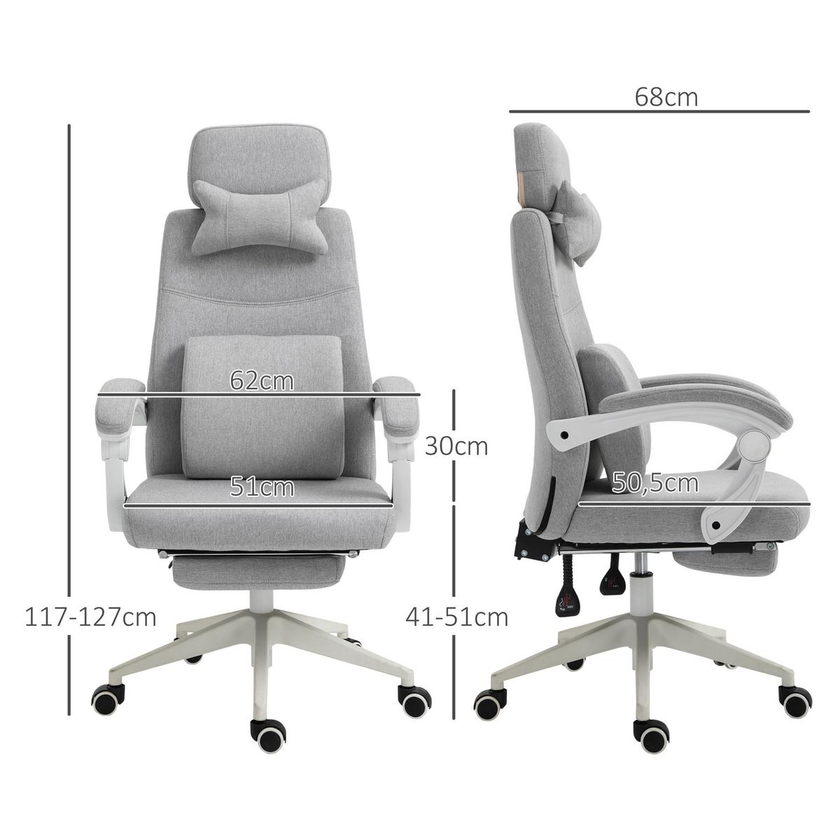 BÜROSTUHL Gamingstuhl Ergonomisches Design Polyester Schaumstoff Kunststoff - Grau, Kunststoff (68/117/62cm) - Vinsetto