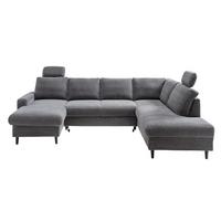 WOHNLANDSCHAFT mit Schlaffunktion Bettkasten Wellenunterfederung, 2 Kopfstützen, U-Form B305/T200/H88 cm, Cord Dunkelgrau / 17206 - Dunkelgrau/Anthrazit, Holz/Textil (305/88/200cm) - luma-home