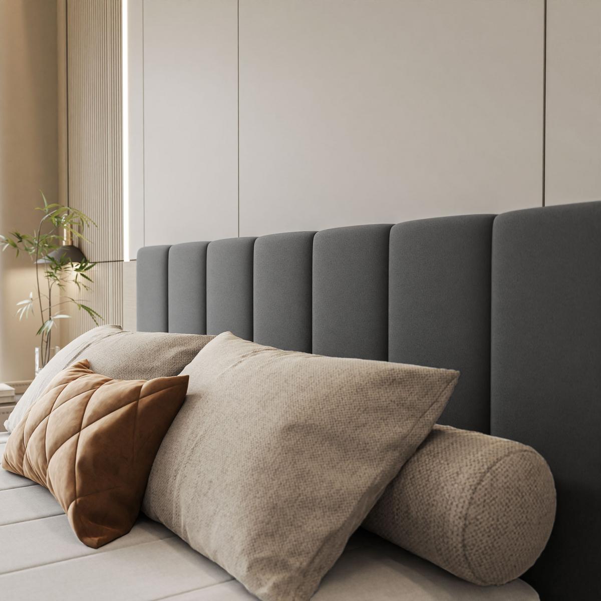 POLSTERBETT ELISE 140x200 cm Jasmine 96, Kopfteil 95 cm, 34 Holzlatten - Grau, Textil (140/200cm) - Lookway