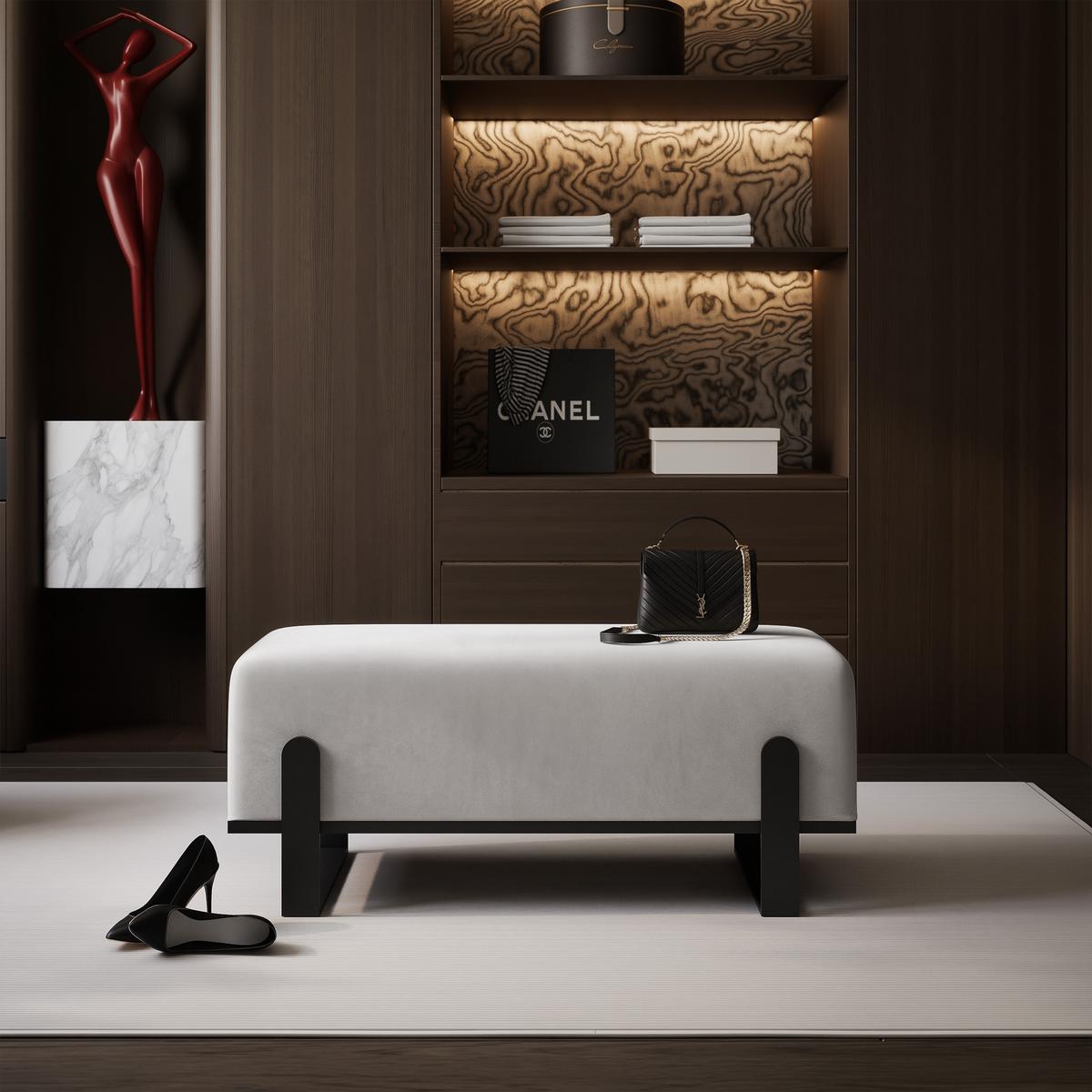 POLSTERBANK MARA 80 cm Schwarz / Grau ,Metallgestell - Grau, Textil/Metall (80/47/35cm) - Idohome