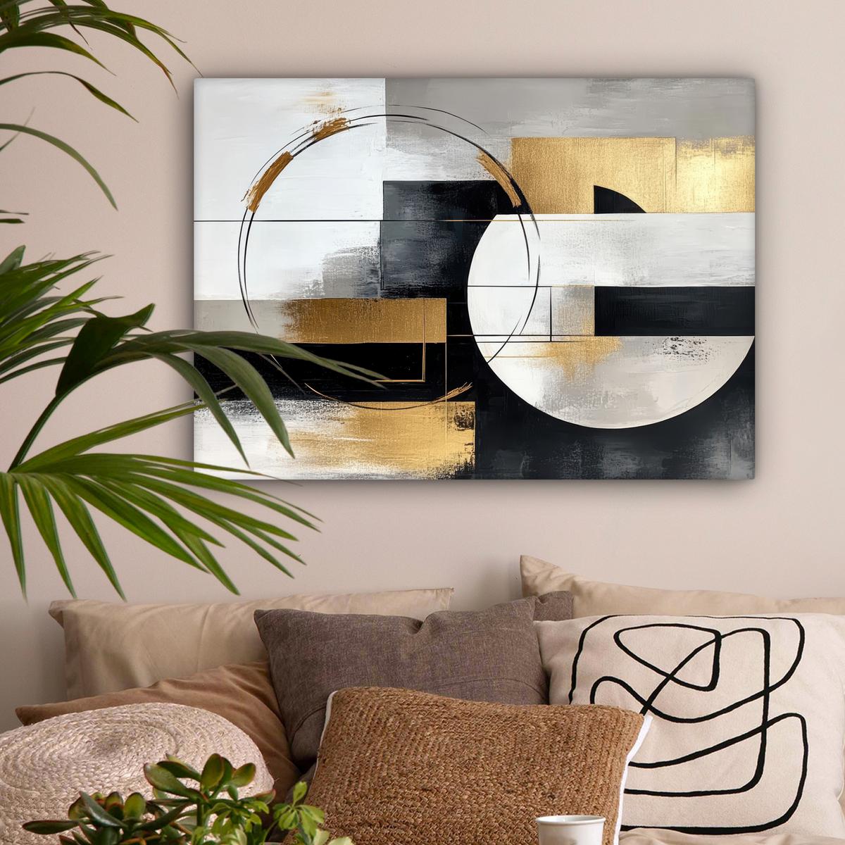 LEINWANDBILD Abstrakt - Gold - Silber - Formen - Ästhetik Wandbilder 80x60 cm - Multicolor, Textil (80/60cm) - MuchoWow