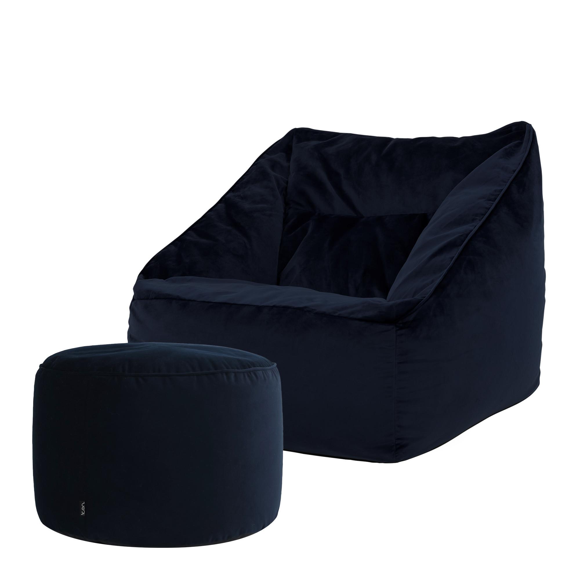 SITZSACK Milano Samt Sessel mit Fußhocker - Dunkelblau, Textil (70/65/70cm) - icon