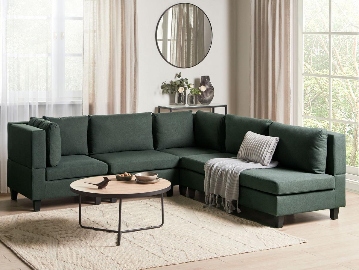 ECKFSOFA Modul 5-Sitzer rechtsseitig Dunkelgrün Stoff Unstad - Schwarz/Grün, Textil (228/228cm) - Beliani