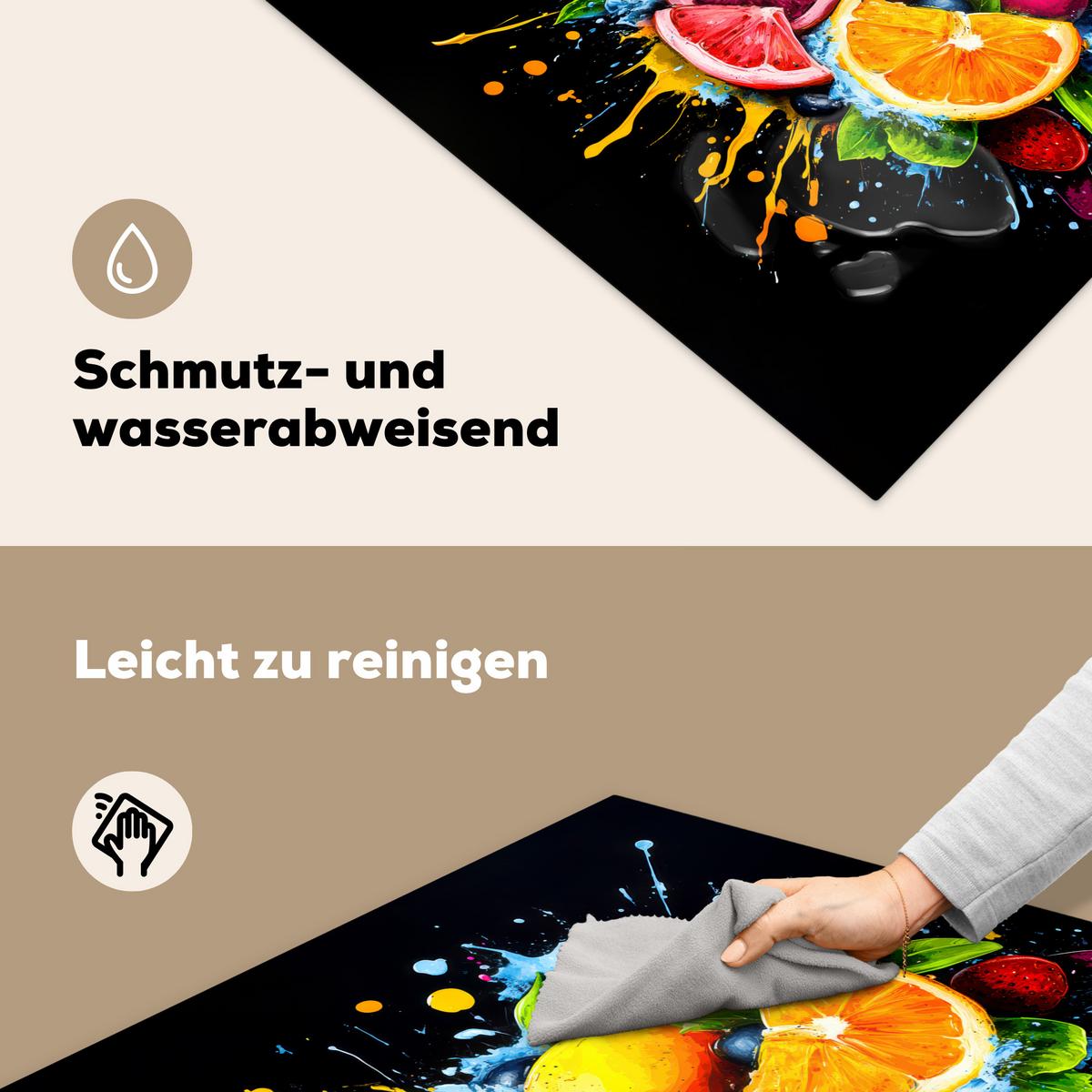 HERDABDECKPLATTE Obst - Graffiti - Bunt - Orange - Erdbeere - Abstrakt Induktionsmatte 78x78 cm - Orange, Kunststoff (78/78/0.2cm) - MuchoWow