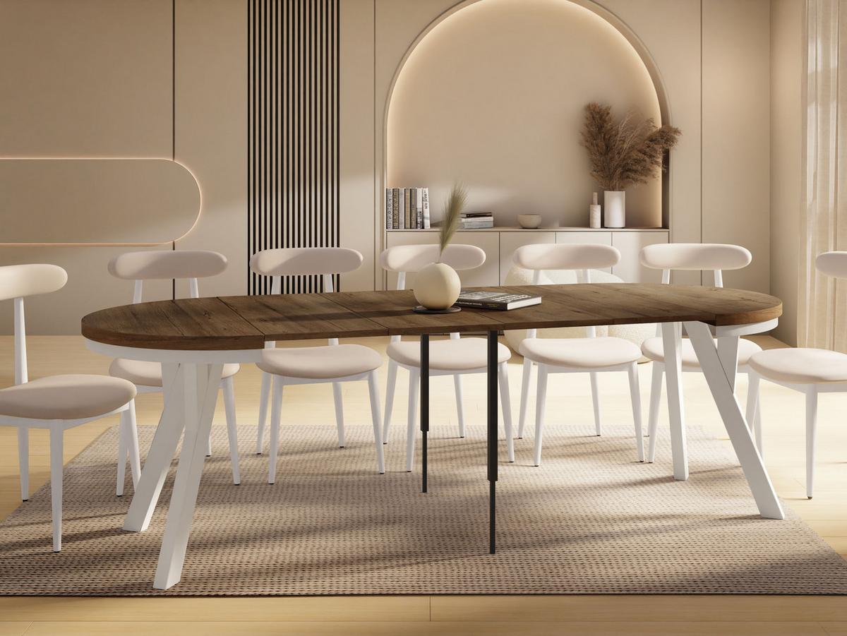ESSTISCH Vero Neo Weiß rund ausziehbar verlängerbar, Eiche Braun Rustikal 100-300/100/77 cm - Alteiche/Weiß, Holz/Holzwerkstoff (100/300/77cm) - WFL GROUP