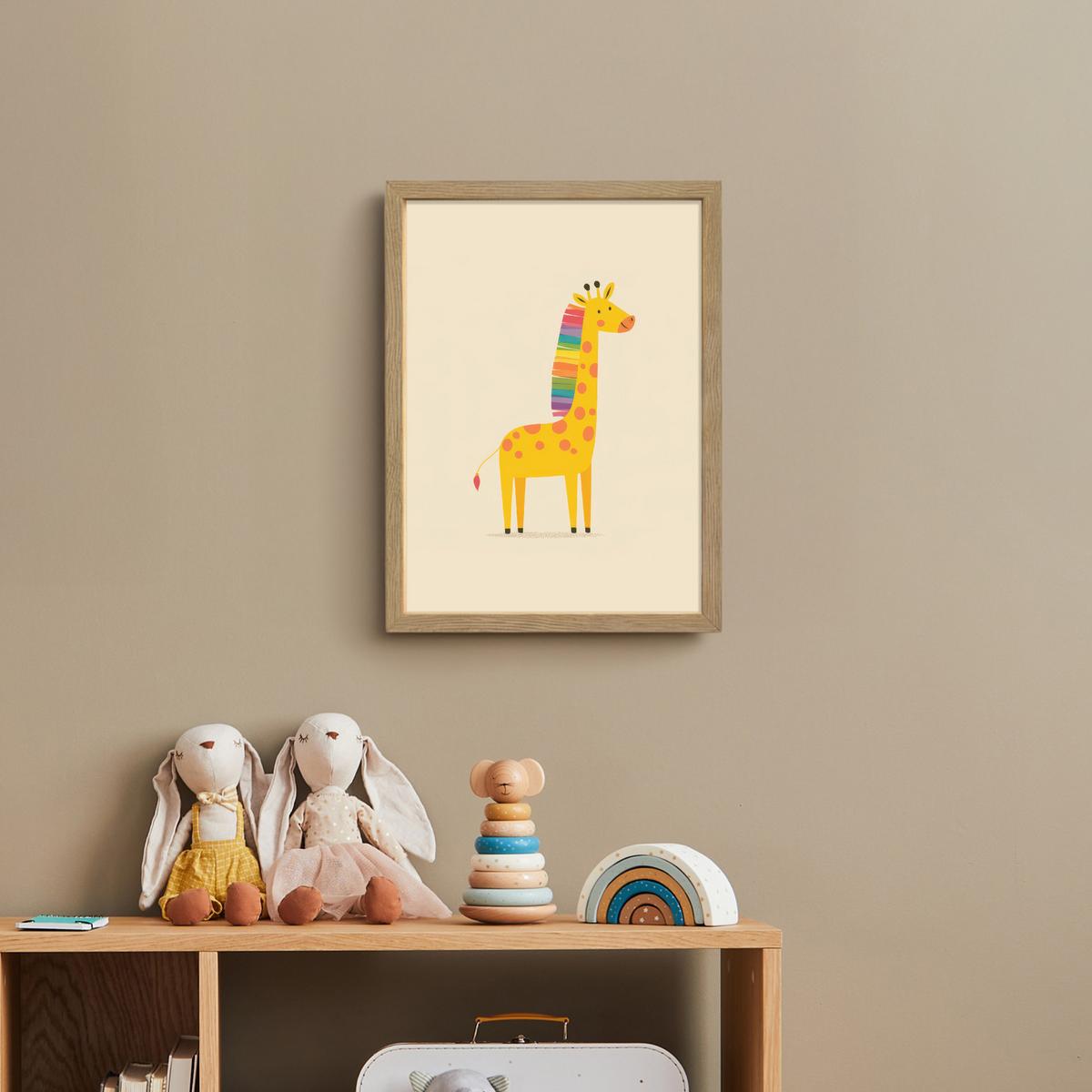 WANDLEUCHTE MIT AKKU Giraffe - Regenbogenmähne - Beige 30x40 cm - Beige, Holzwerkstoff (30/40/8cm) - OnlyWow