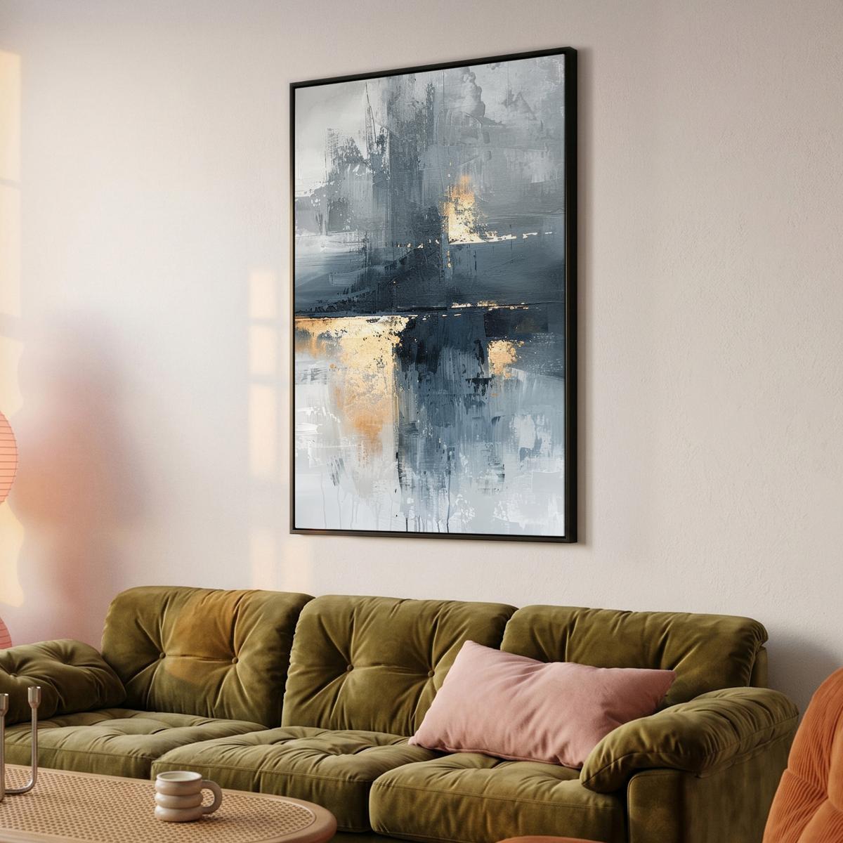 LEINWAND Bilder mit Rahmen - Kunst - Grau - Gold - Abstrakt - 100x150 - Dunkelgrau, Textil (100/150cm) - MuchoWow