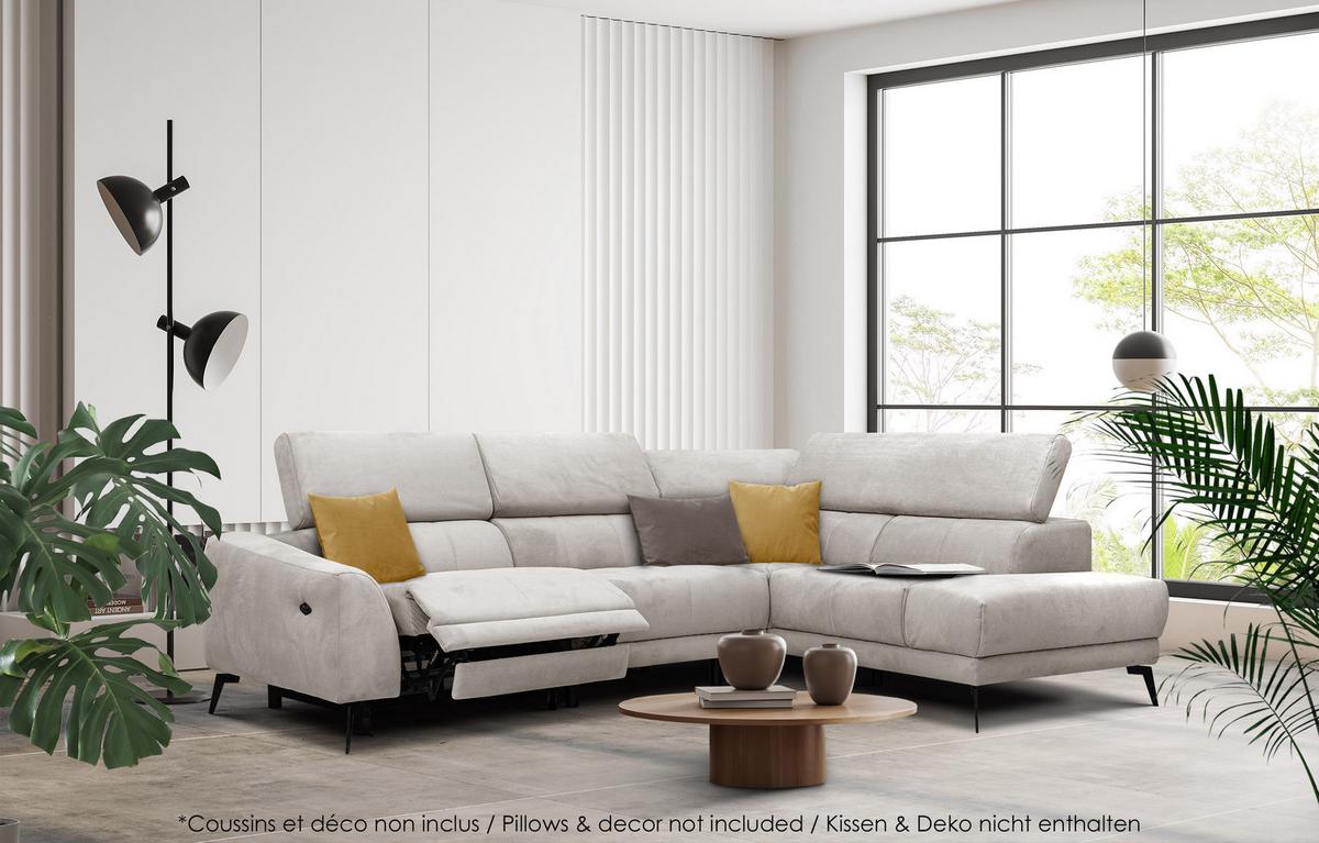 ECKSOFA LARS 5-Sitzer, 1 Relax, verstellbare Kopfstützen, beige - Beige/Schwarz, Holzwerkstoff/Textil (284/201cm) - Wozimo