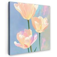 LEINWANDBILD Tulpen - Rosa Akzente - Blau Wandbild Wohnzimmer 50x50 cm - Pastellblau, Textil (50/50cm) - MuchoWow