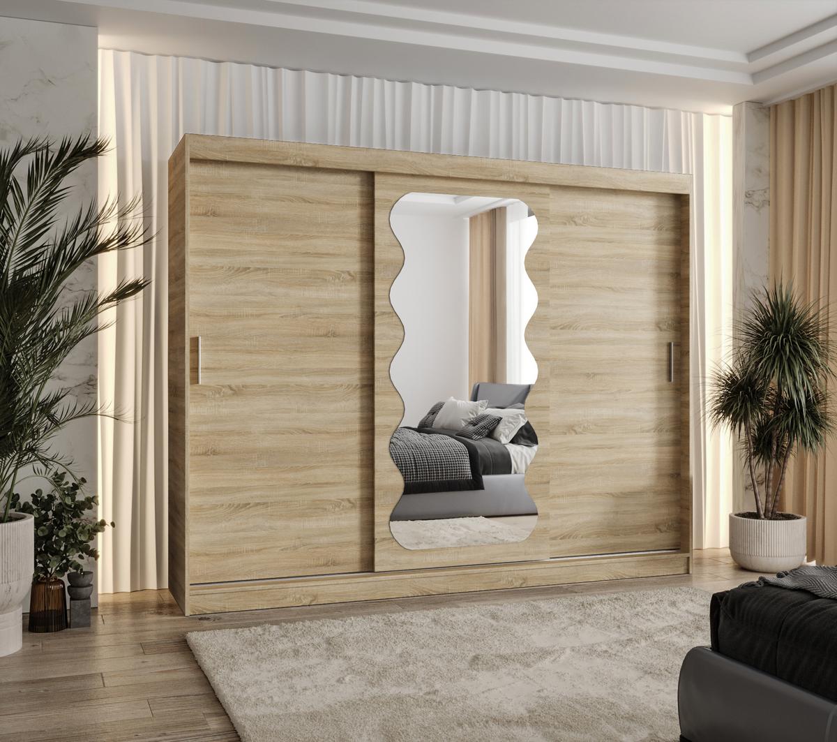 SCHIEBETÜRENSCHRANK mit Spiegel SPOTI 200/250/62 3-türig - Silberfarben/Sonoma Eiche, Holz (250/200/62cm) - MÖBEL KRYSPOL