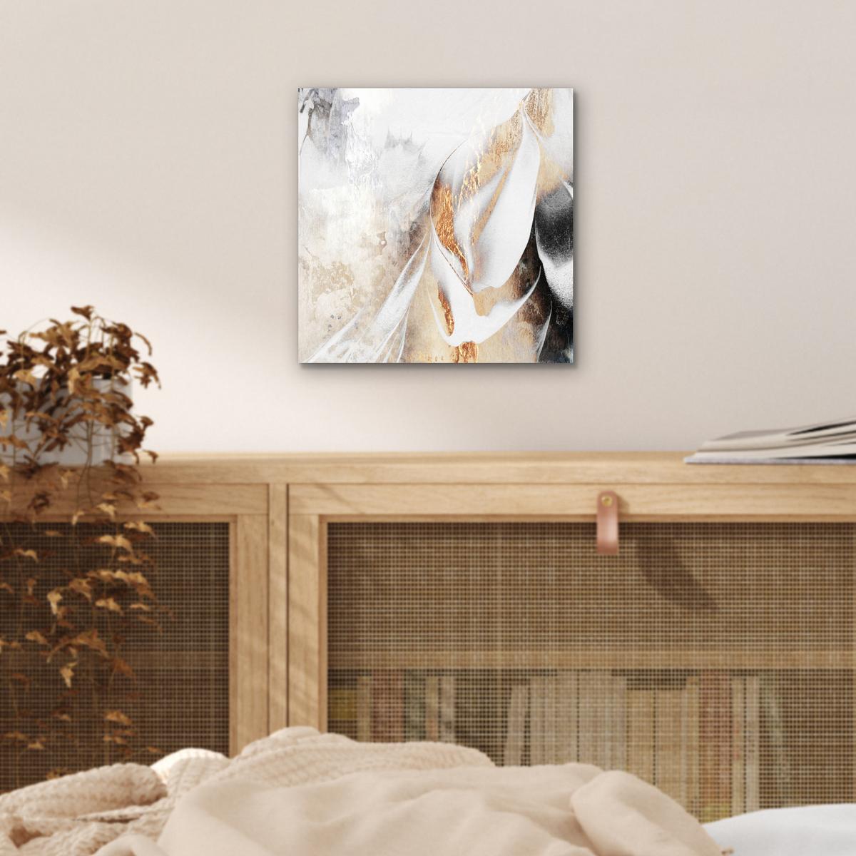METALLBILD Luxus - Abstrakt - Gold - Weiß 20x20 cm - Goldfarben, Metall (20/20cm) - MuchoWow